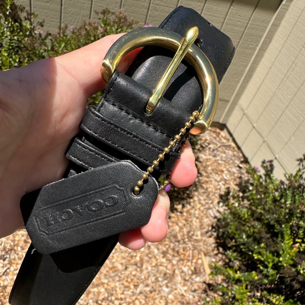Vintage Coach Leather Brass Belt Black